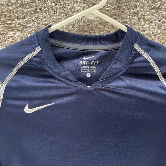 Nike Shirt Womens Small Blue V Neck Athleisure Running Gym Logo Dri Fit Logo - Picture 2 of 11